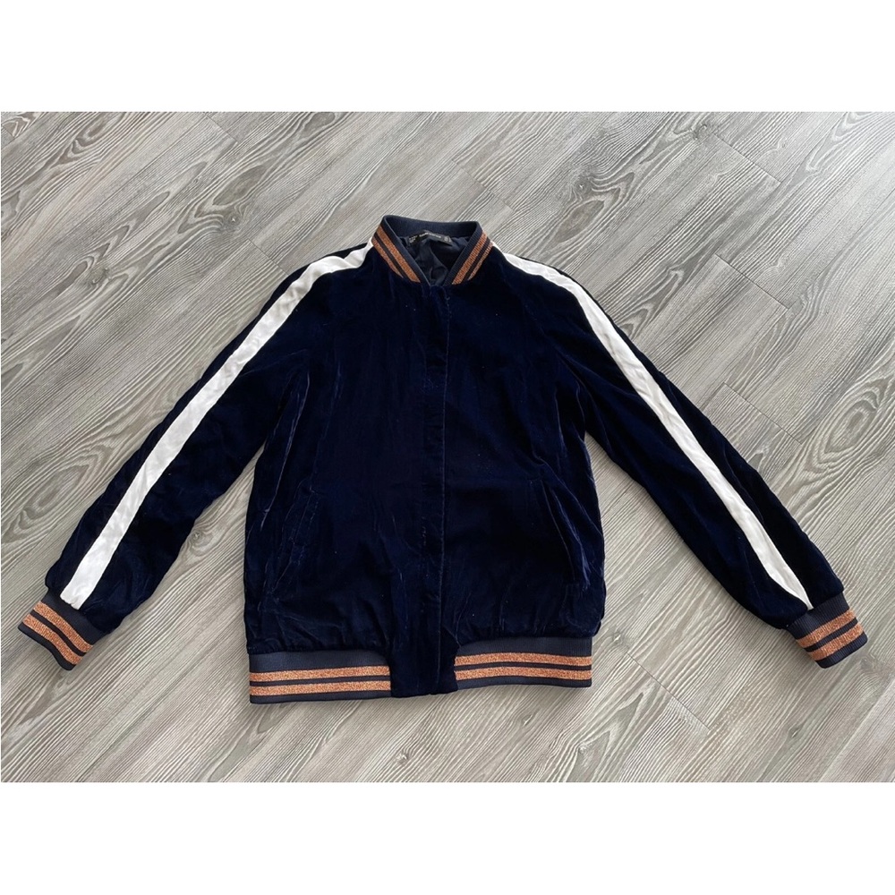 Zara Trafaluc Floral Embroidered Bomber Jacket in Crushed Velvet NWOT - Picture 7 of 9